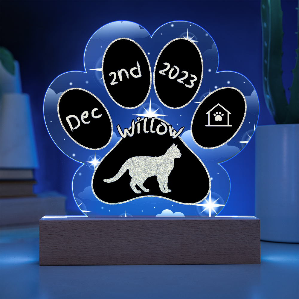 Raas Cat Gotcha Day Plaque - Personalized 7" LED Acrylic Paw Print Memory Keepsake