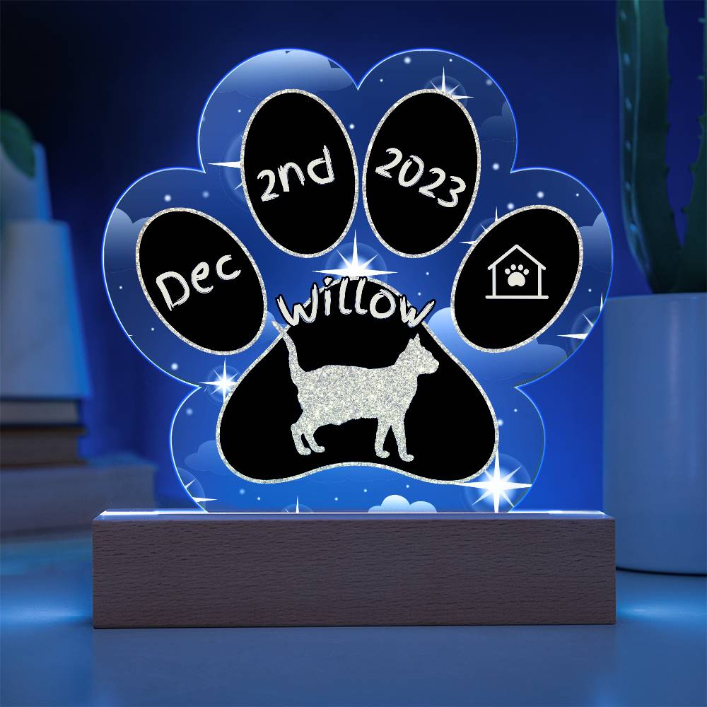Arabian Mau Cat Gotcha Day Plaque - Personalized 7" LED Acrylic Paw Print Gift for Proud Cat Owners