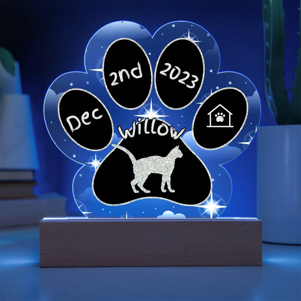 Sokoke cat 7 inch personalized Gotcha Day paw print acrylic plaque