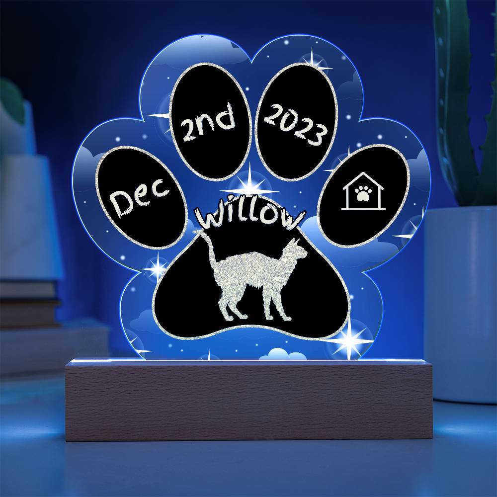 7" Acrylic Paw Print Plaque - Lykoi Cat Custom Gotcha Day Gift Keepsake