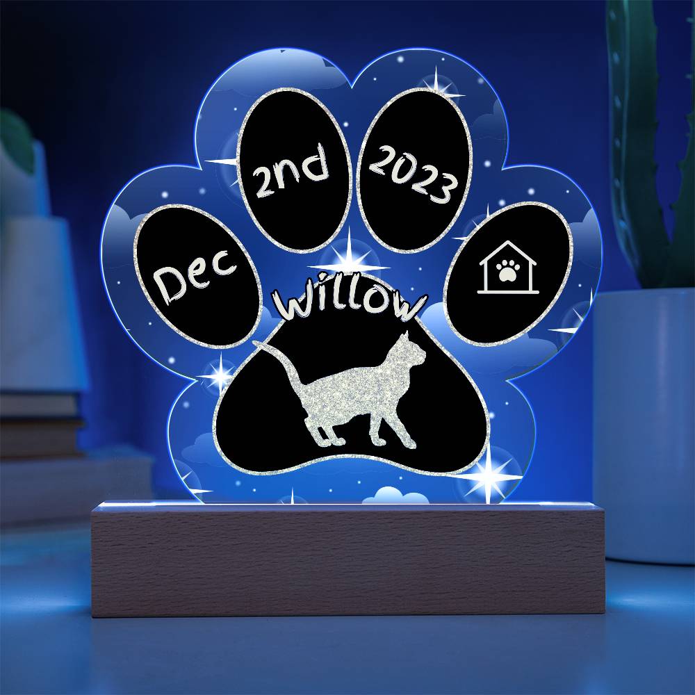 Toyger Cat Gotcha Day Plaque - Custom 7" LED Acrylic Paw Print Keepsake