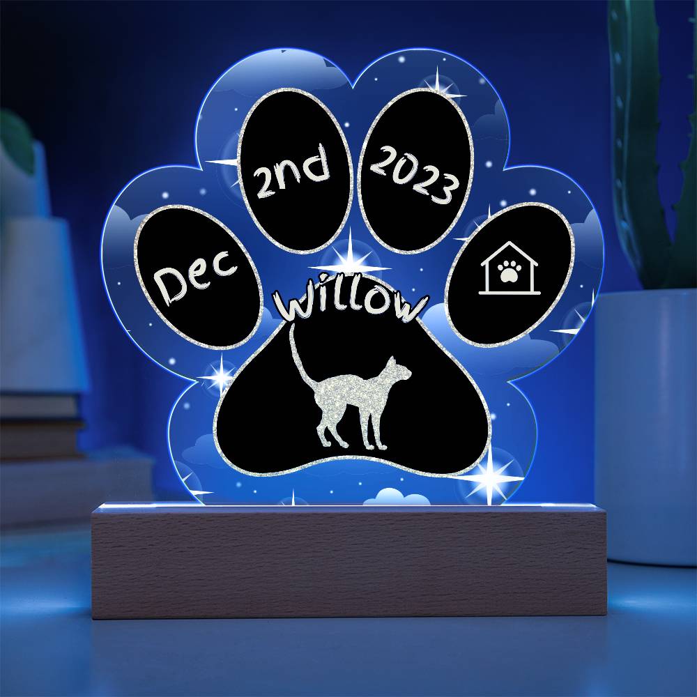 Oriental Bicolour Cat Gotcha Day Plaque - Personalized 7" LED Acrylic Paw Print Adoption Gift