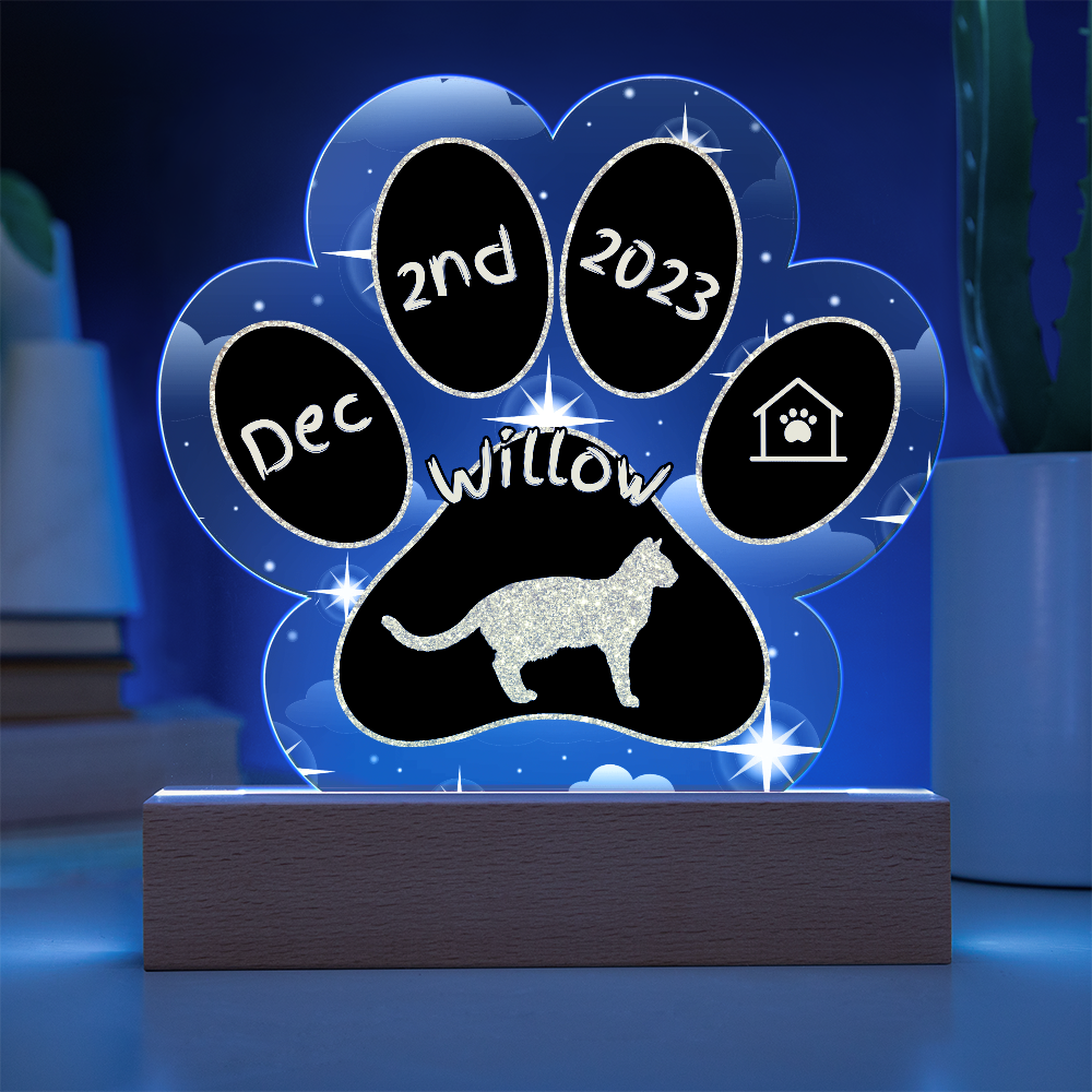 Ocicat cat 7 inch personalized Gotcha Day paw print acrylic plaque