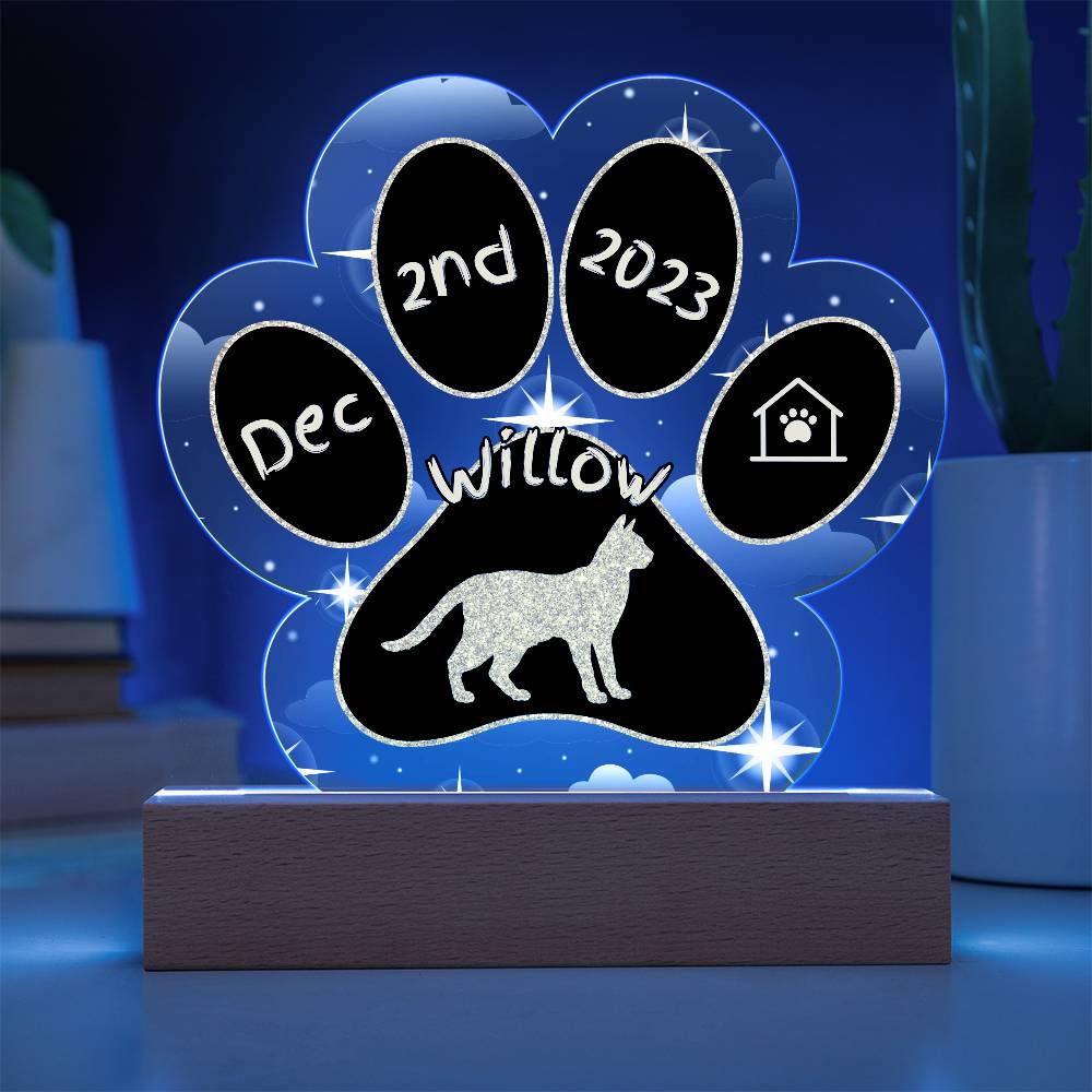 Suphalak Cat Gotcha Day Plaque - Custom 7" LED Acrylic Paw Print Pet Keepsake