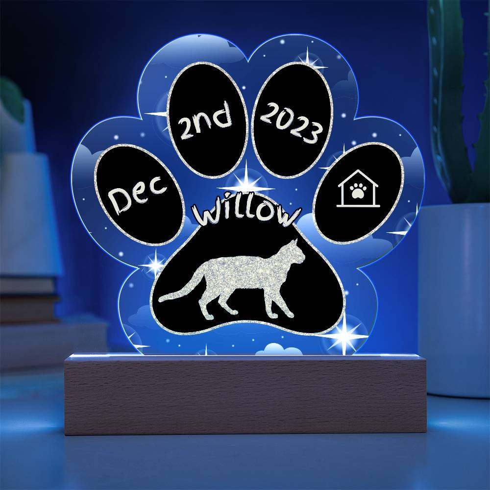 Serrade Petit cat 7" acrylic Gotcha Day plaque with custom paw print