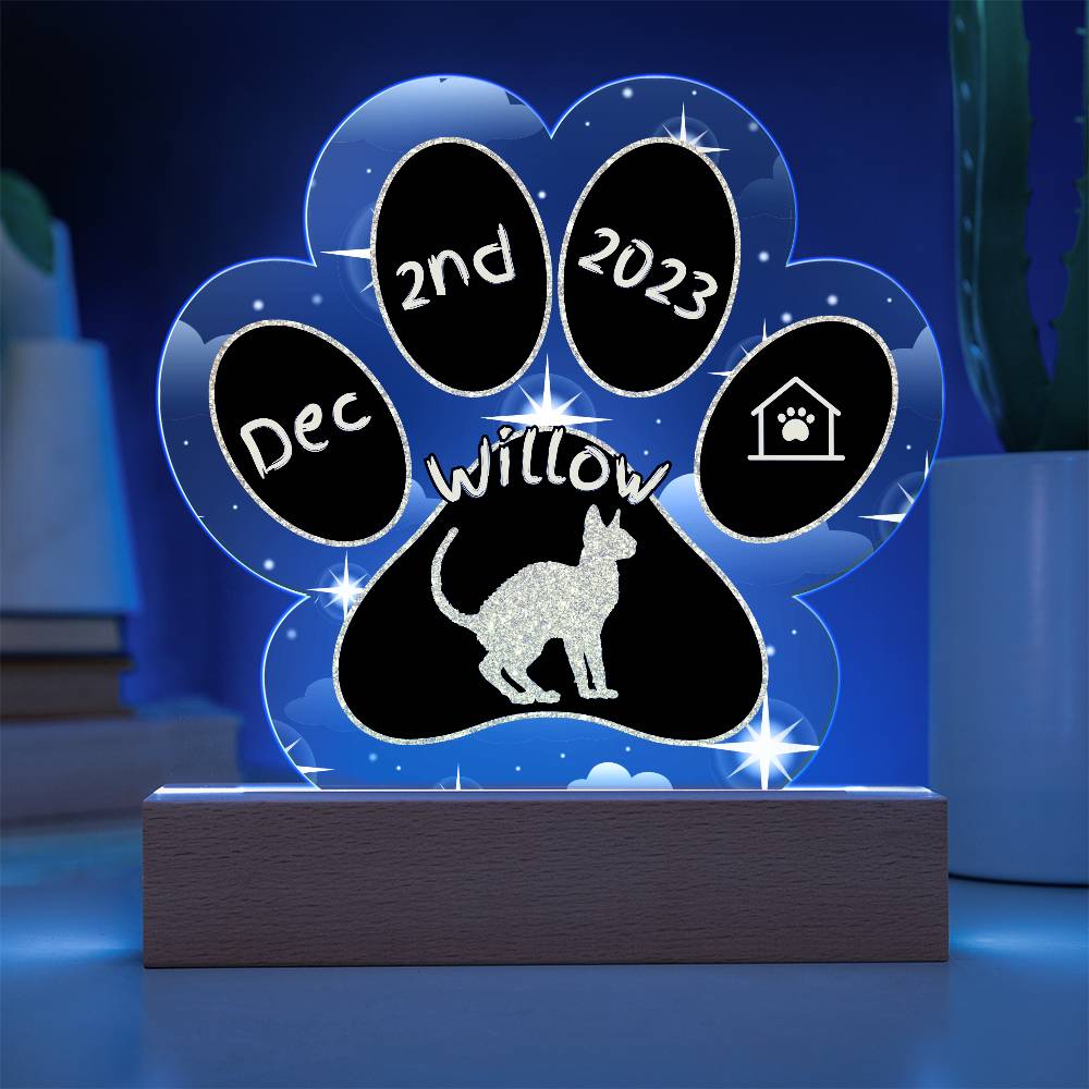 Oregon Rex cat 7 inch custom Gotcha Day paw print acrylic keepsake