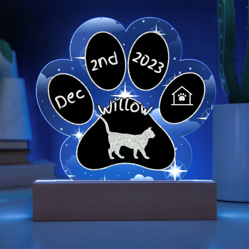 Bengal Cat Gotcha Day Plaque - Personalized 7" LED Acrylic Paw Print Rescue Cat Celebration Gift