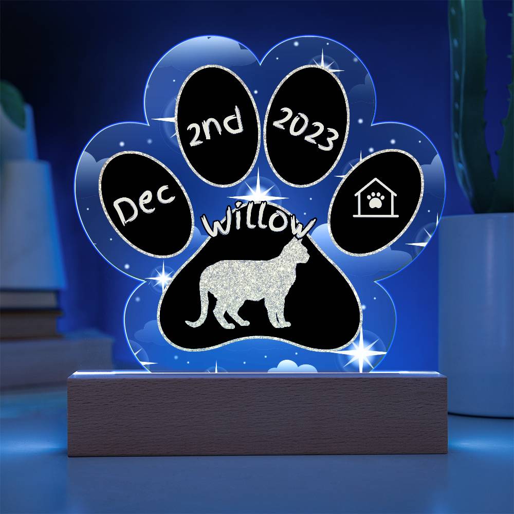 Australian Mist Cat Gotcha Day Plaque - Custom 7" LED Acrylic Paw Print Pet Adoption Gift