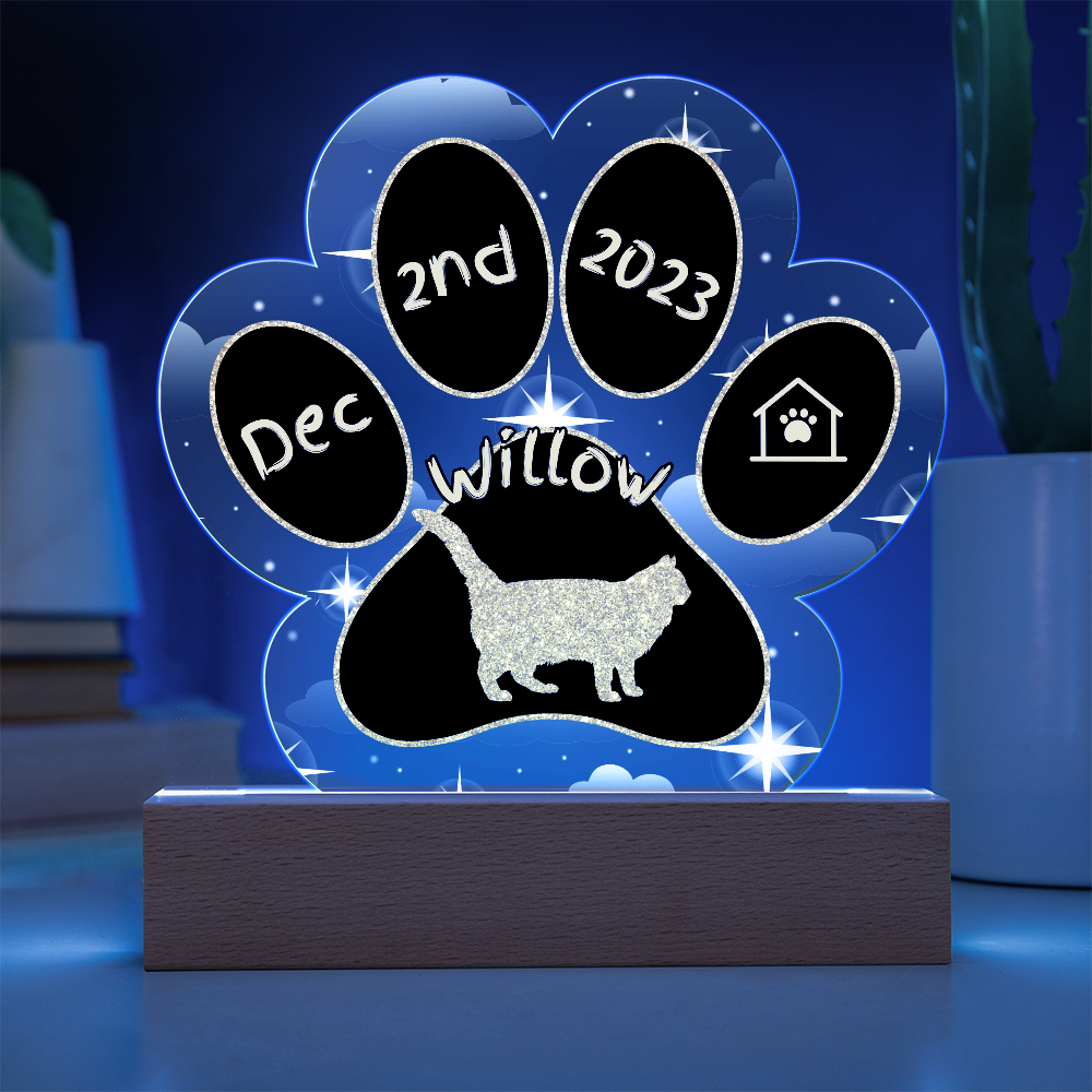 Balinese Cat Gotcha Day Plaque - Personalized 7" LED Acrylic Paw Print Gift for Cat Lovers