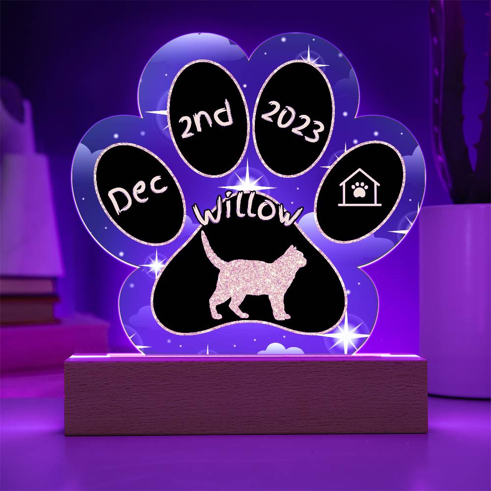 American Wirehair Cat Gotcha Day Plaque - Personalized 7" LED Acrylic Paw Print Pet Keepsake