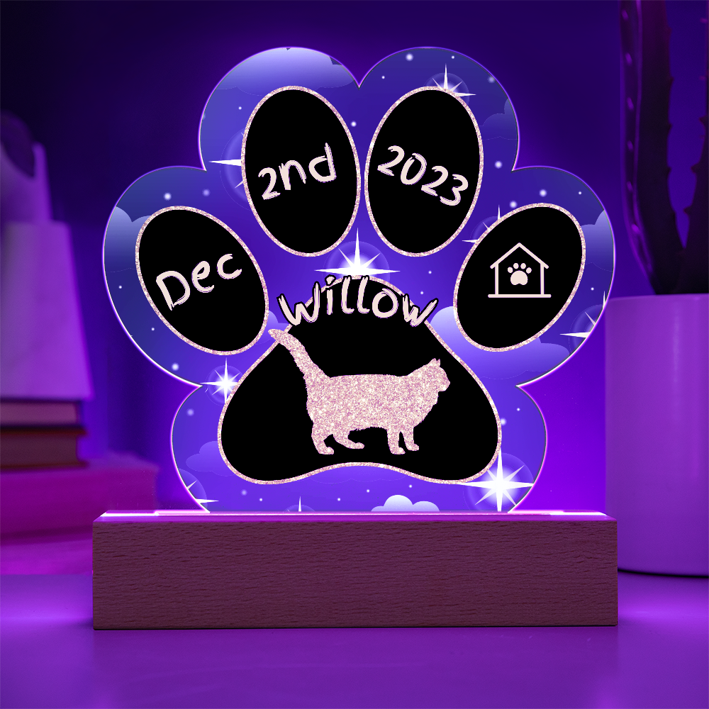 Balinese Cat Gotcha Day Plaque - Personalized 7" LED Acrylic Paw Print Gift for Cat Lovers