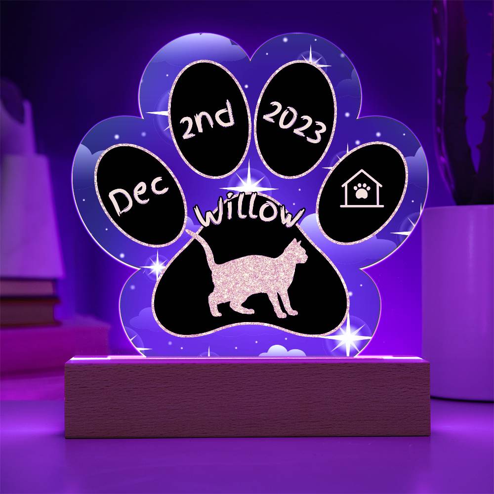 Dragon Li Cat Gotcha Day Plaque - Personalized 7" LED Acrylic Paw Print Display Gift