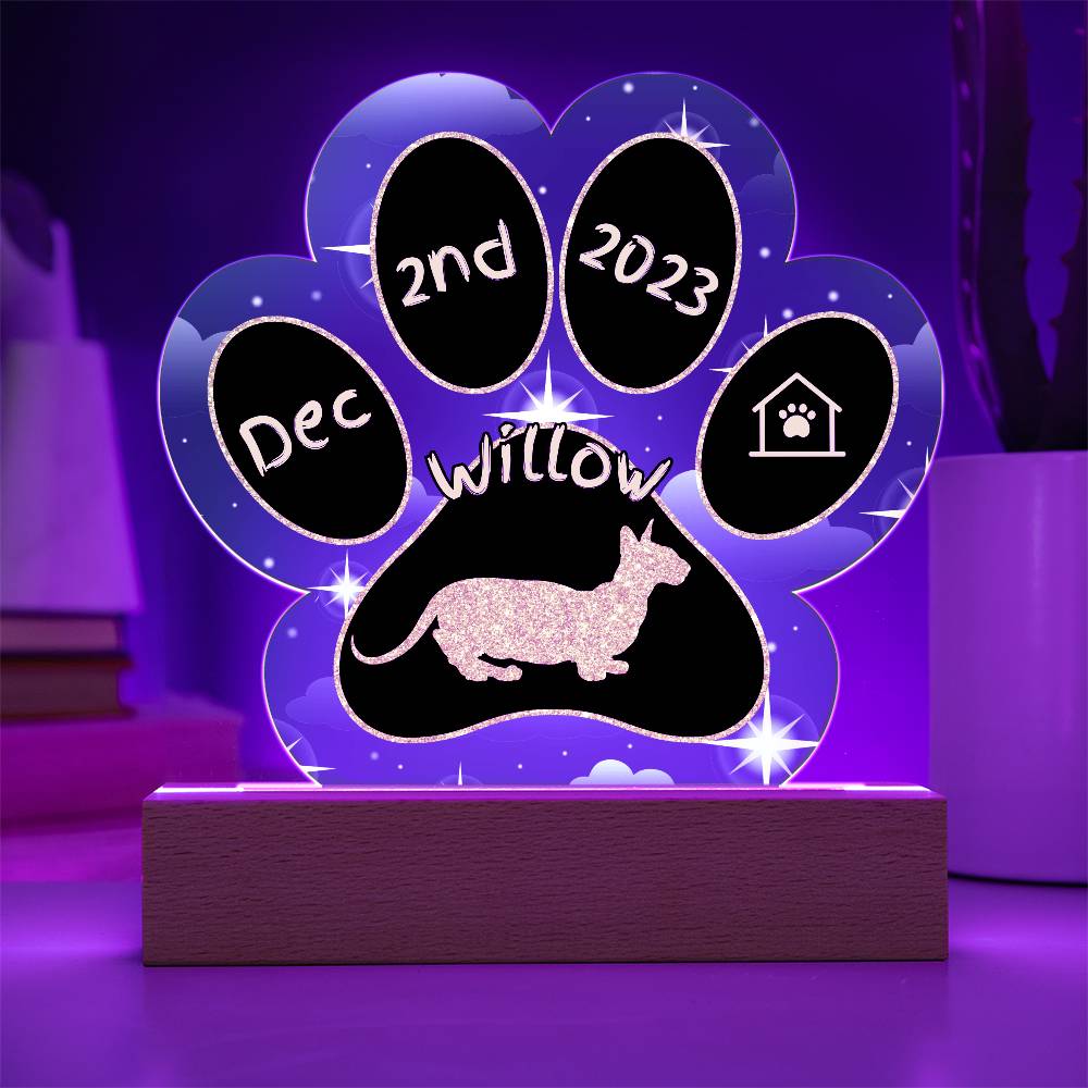 7" Acrylic Paw Print Plaque - Minskin Cat Personalized Gotcha Day Keepsake