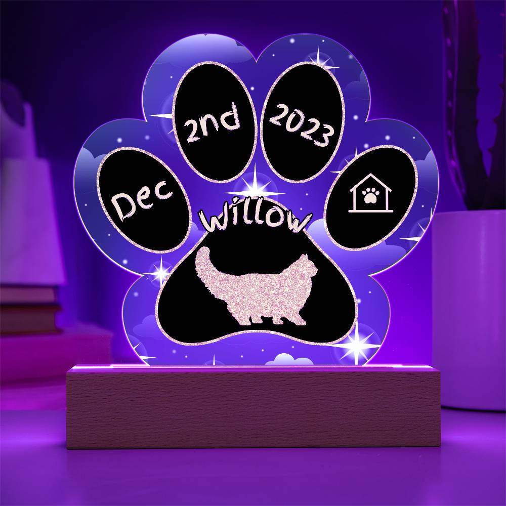 Persian Cat Gotcha Day Plaque - Custom 7" LED Acrylic Paw Print Welcome Home Gift