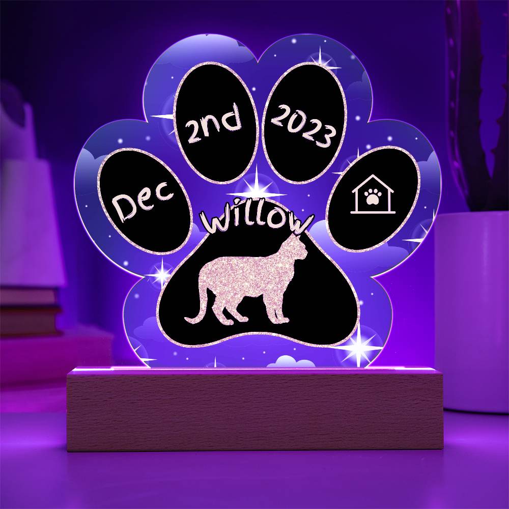 Australian Mist Cat Gotcha Day Plaque - Custom 7" LED Acrylic Paw Print Pet Adoption Gift