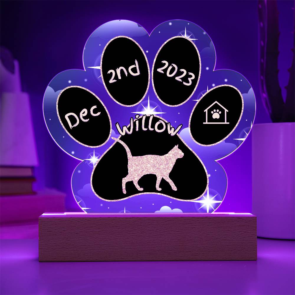 Russian White cat 7 inch acrylic Gotcha Day paw print custom plaque