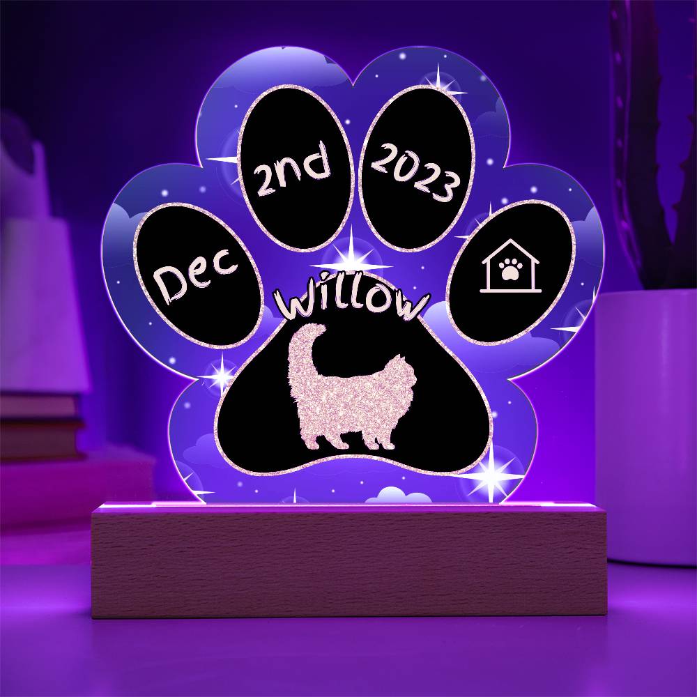 Ragamuffin Cat Gotcha Day Plaque - Custom 7" LED Acrylic Paw Print Welcome Gift