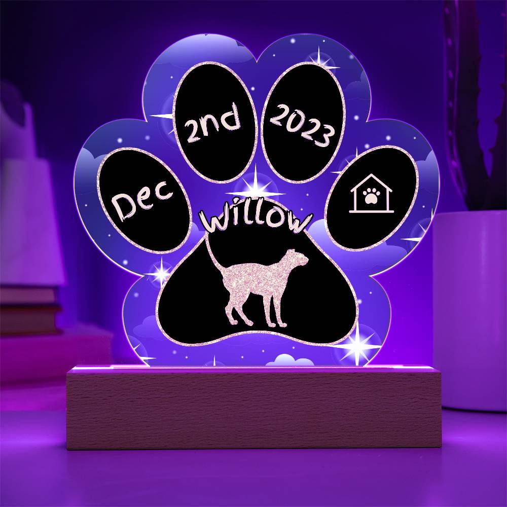 Ukrainian Levkoy Cat Gotcha Day Plaque - Personalized 7" LED Acrylic Paw Print Pet Gift