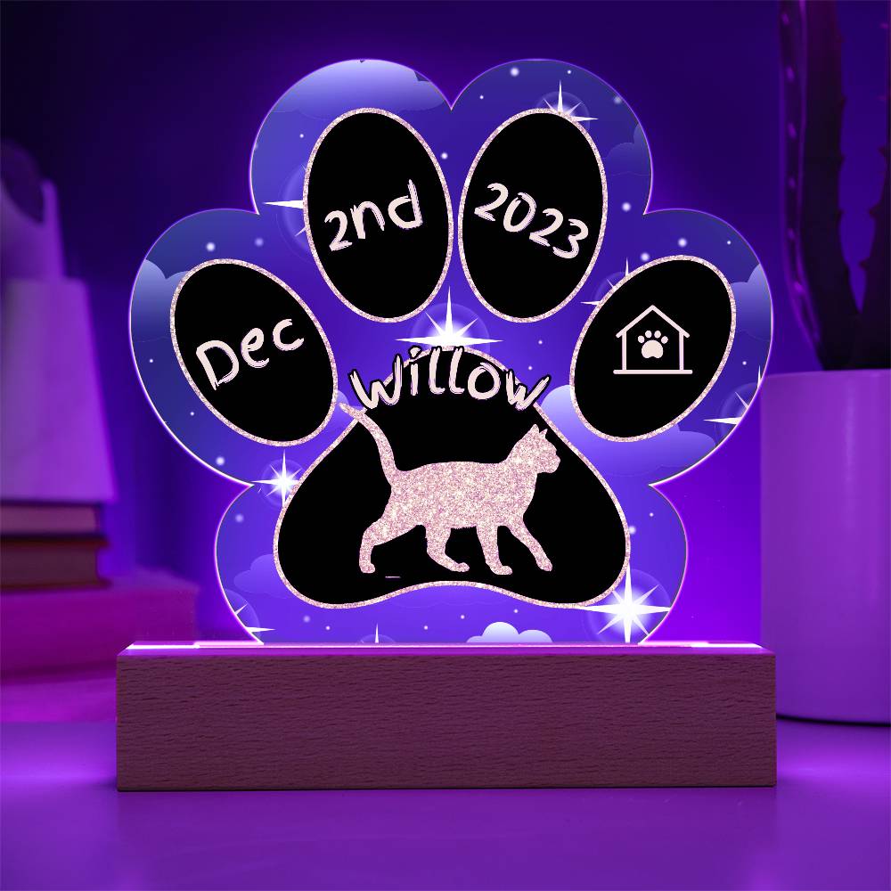 Burmese Cat Gotcha Day Plaque - Personalized 7" LED Acrylic Paw Print Adoption Celebration Gift
