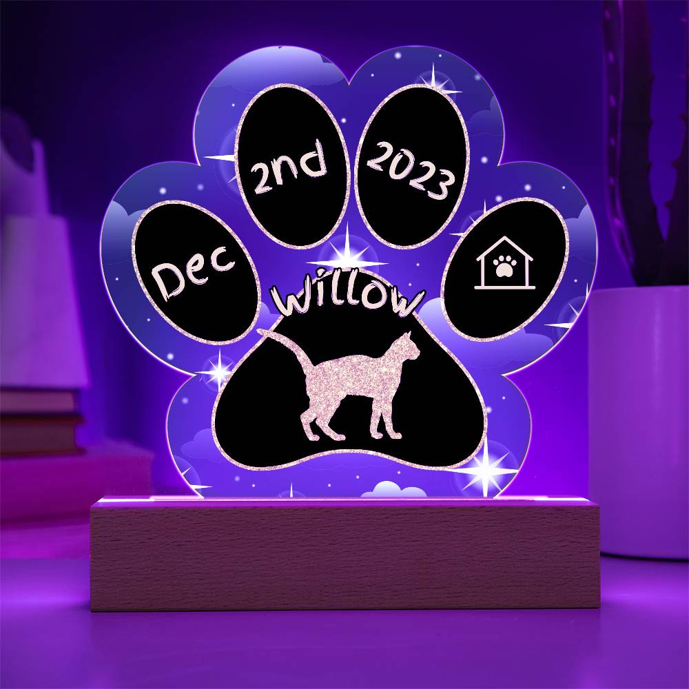 Sokoke cat 7 inch personalized Gotcha Day paw print acrylic plaque