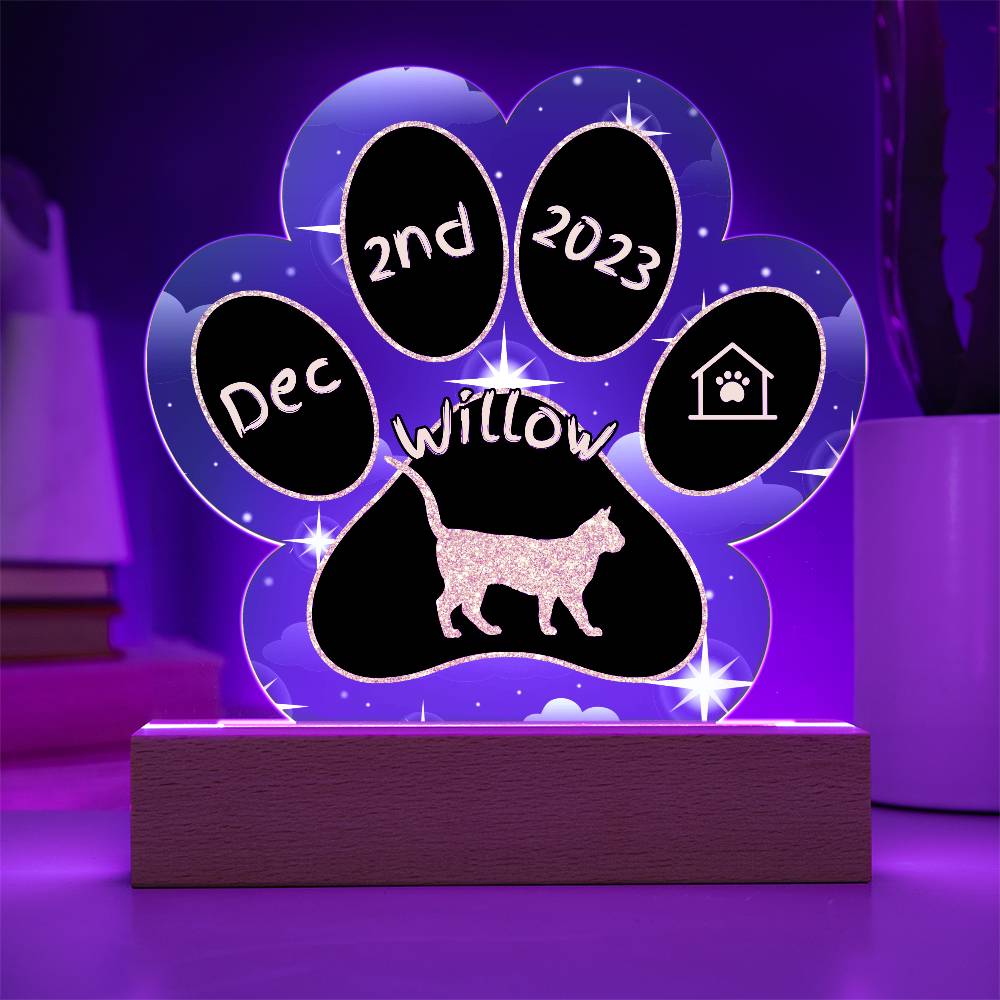 Bengal Cat Gotcha Day Plaque - Personalized 7" LED Acrylic Paw Print Rescue Cat Celebration Gift