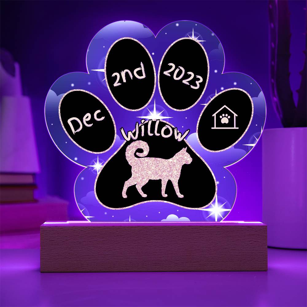American Ringtail Cat Gotcha Day Plaque - Personalized 7" LED Acrylic Paw Print Gift for Cat Moms