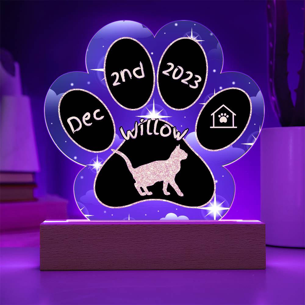 Toyger Cat Gotcha Day Plaque - Custom 7" LED Acrylic Paw Print Keepsake