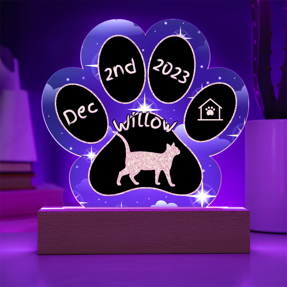 Asian Cat Gotcha Day Plaque - Personalized 7" LED Acrylic Paw Print Birthday & Adoption Gift