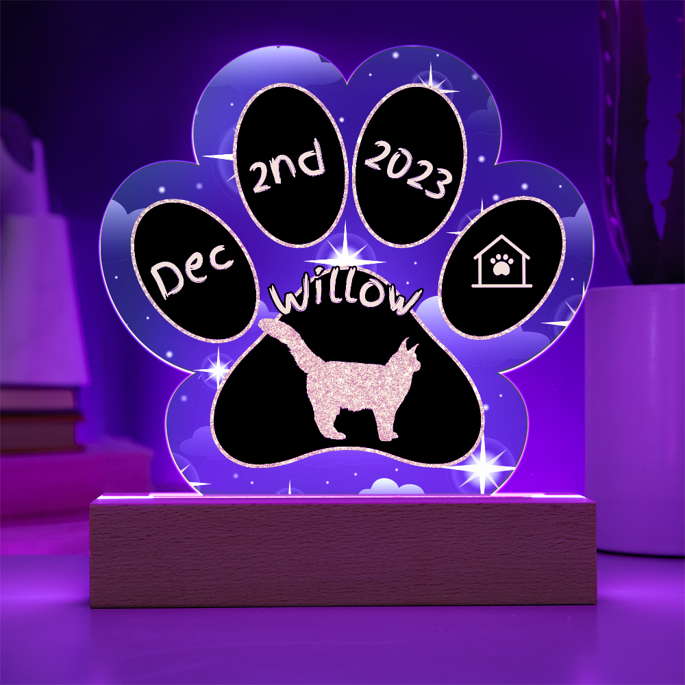7" Acrylic Paw Print Plaque - Maine Coon Cat Personalized Gotcha Day Gift