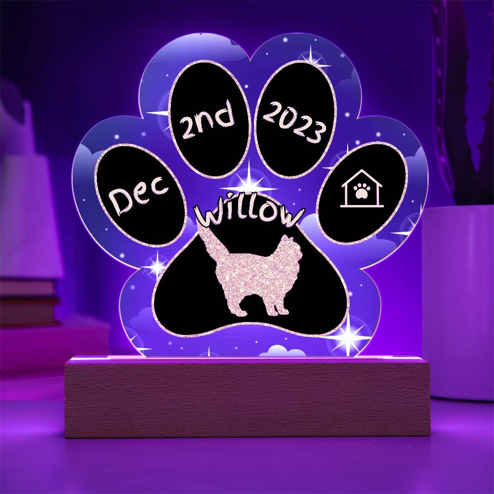 Siberian cat 7 inch acrylic Gotcha Day plaque with custom paw print