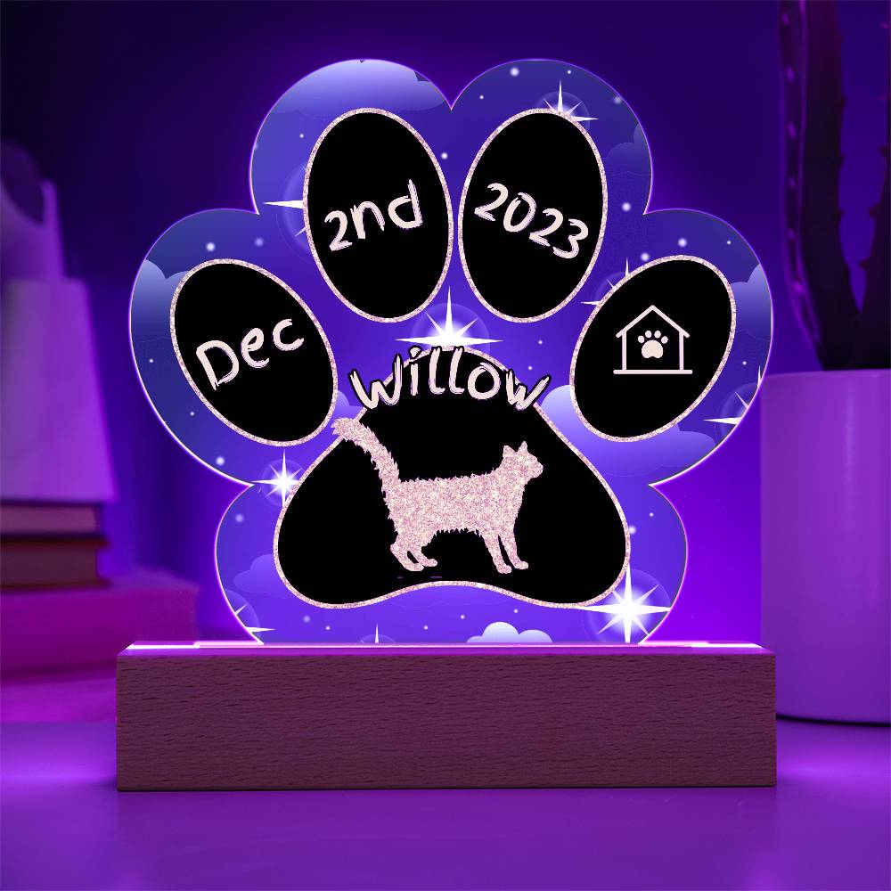 7" Acrylic Paw Print Plaque - LaPerm Cat Personalized Gotcha Day Gift Plaque