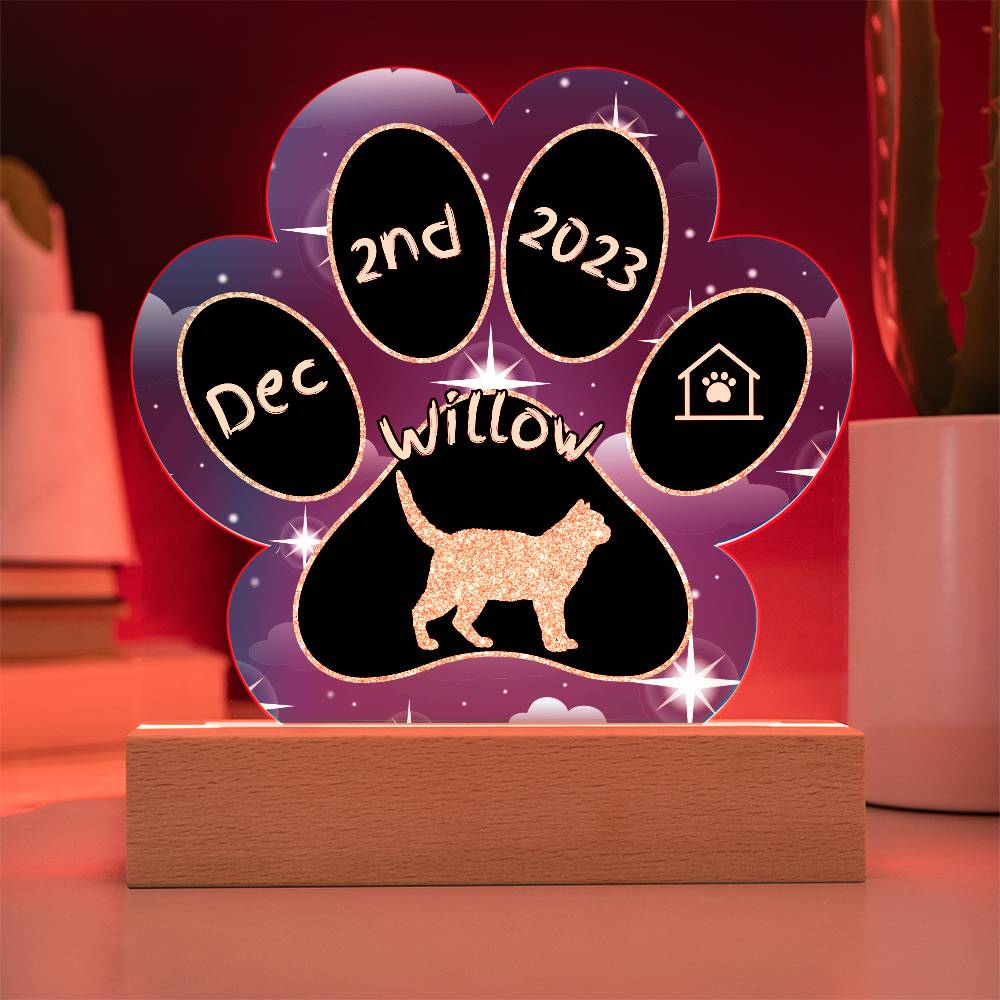 American Wirehair Cat Gotcha Day Plaque - Personalized 7" LED Acrylic Paw Print Pet Keepsake