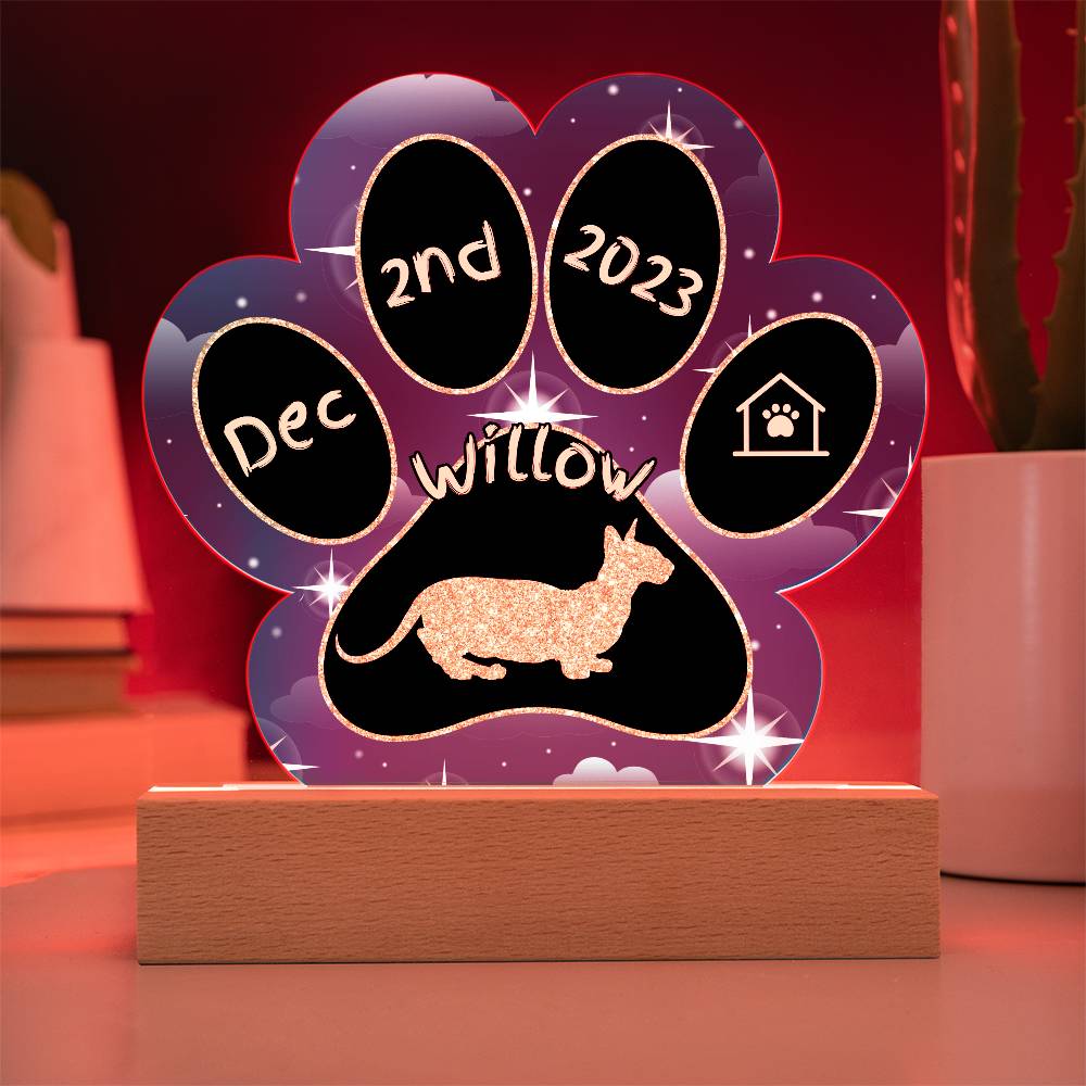 7" Acrylic Paw Print Plaque - Minskin Cat Personalized Gotcha Day Keepsake