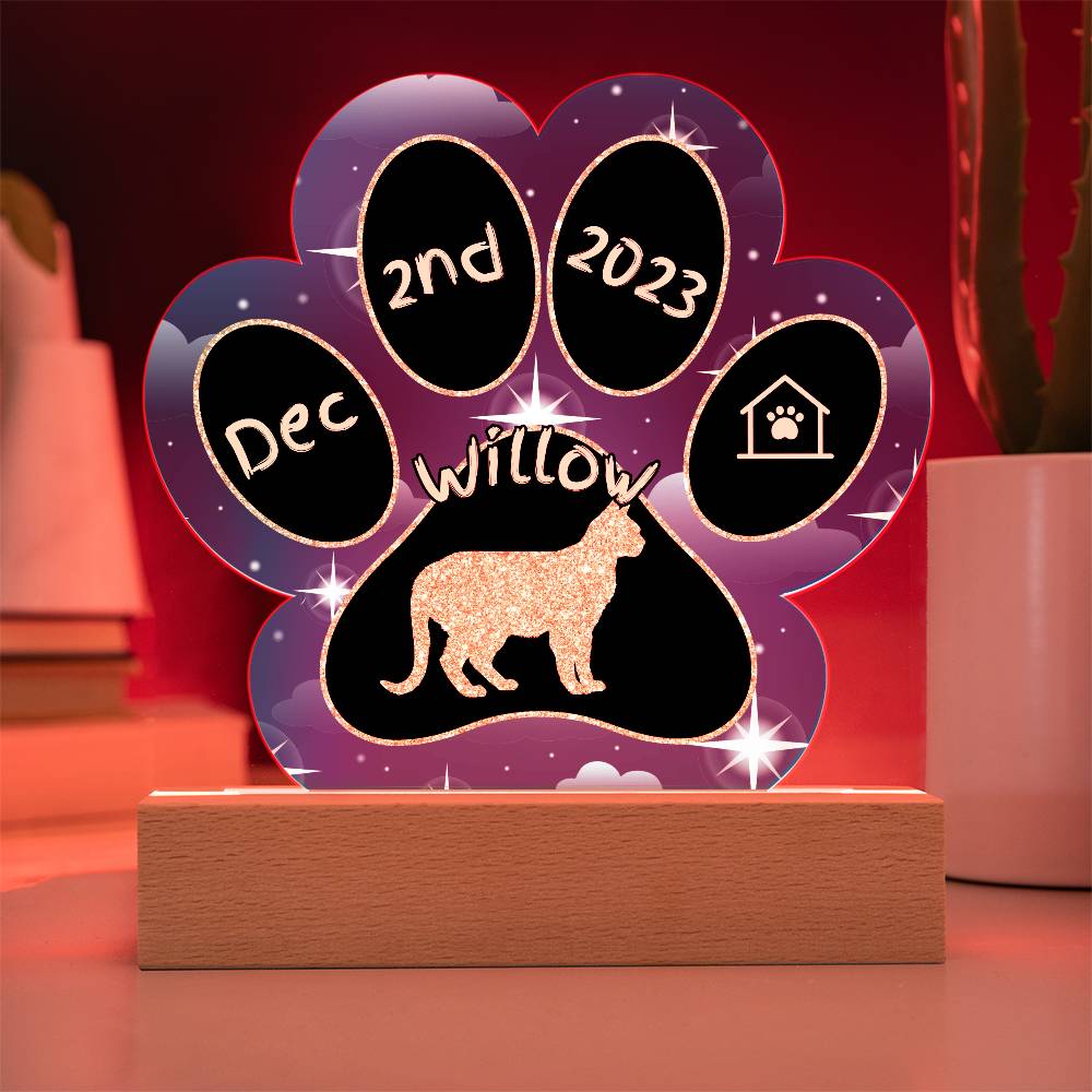 Australian Mist Cat Gotcha Day Plaque - Custom 7" LED Acrylic Paw Print Pet Adoption Gift