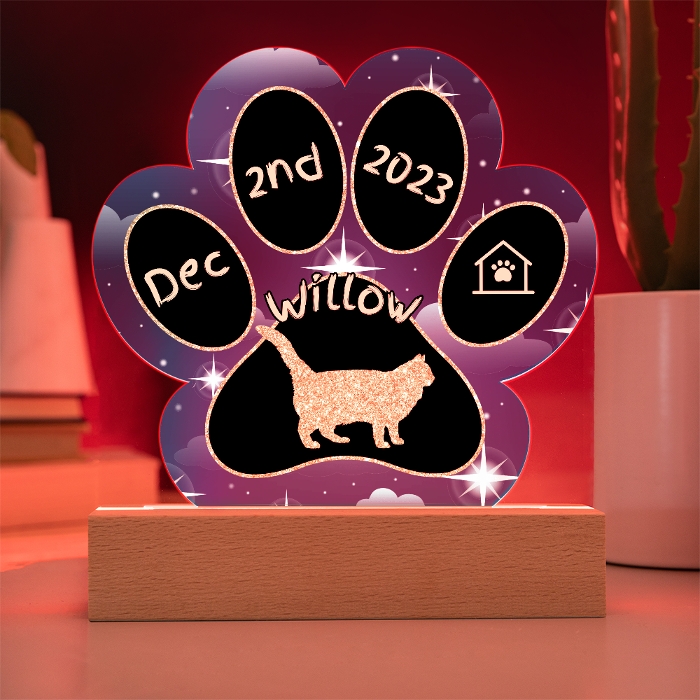 Balinese Cat Gotcha Day Plaque - Personalized 7" LED Acrylic Paw Print Gift for Cat Lovers