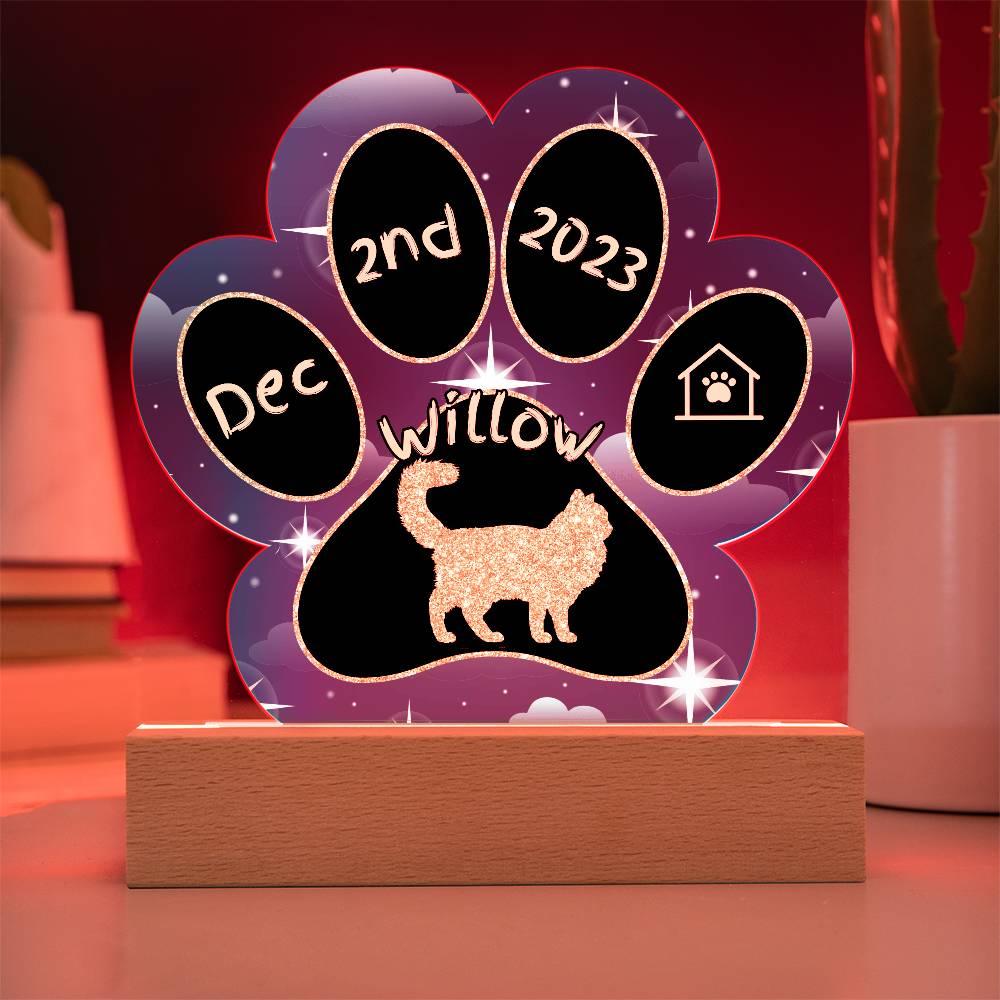 Asian Semi-Longhair Cat Gotcha Day Plaque - Personalized 7" LED Acrylic Paw Print Rescue Keepsake