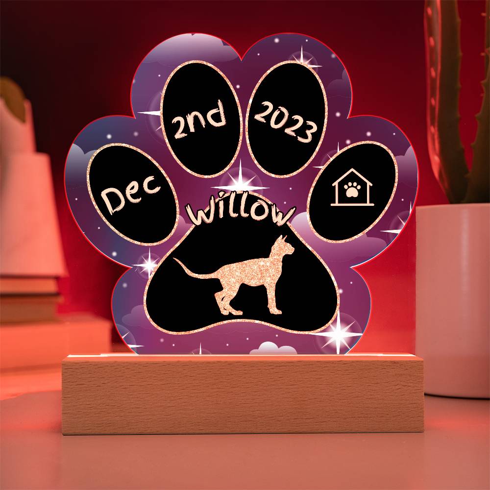 Sphynx cat personalized 7 inch Gotcha Day paw print acrylic plaque
