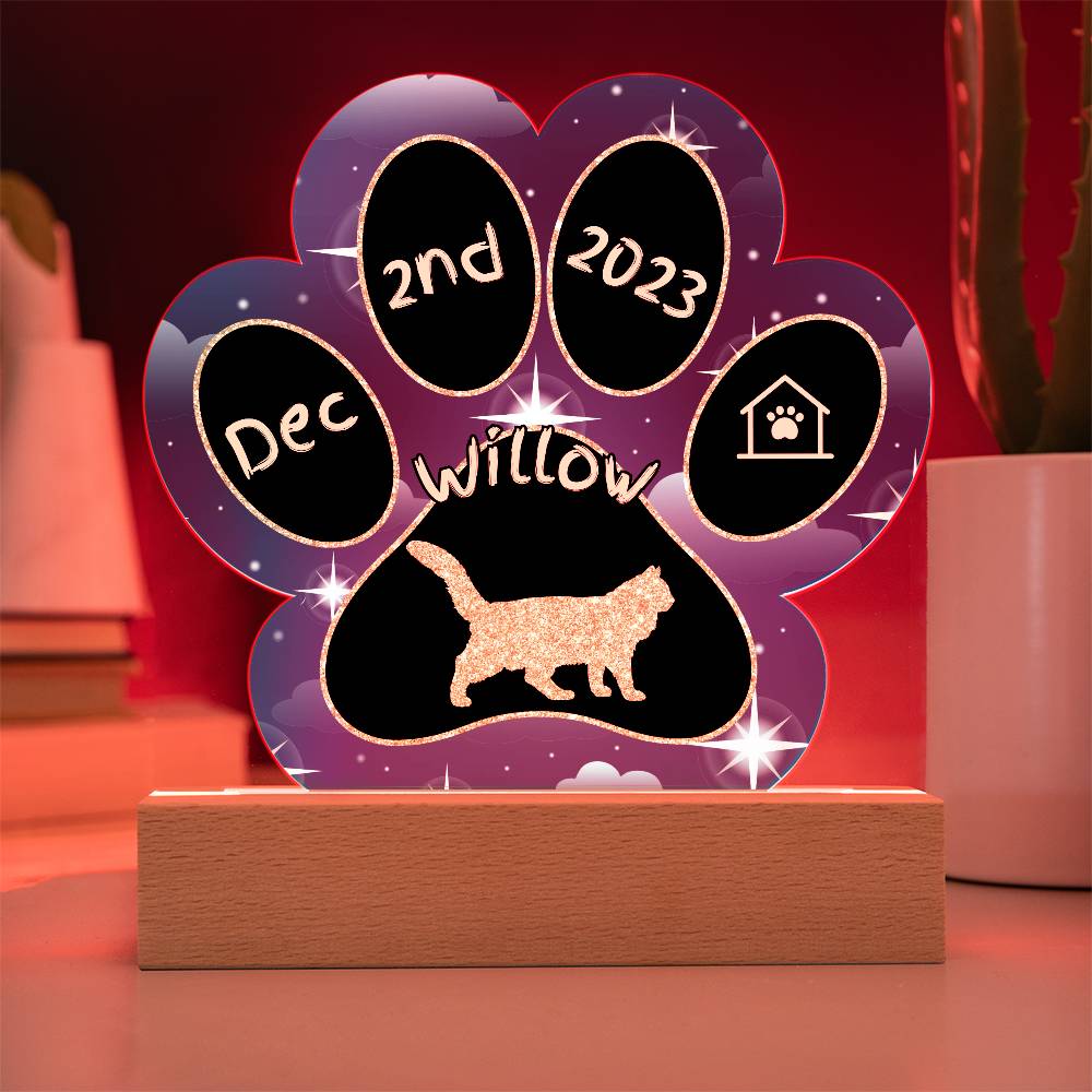 Aphrodite Giant Cat Gotcha Day Plaque - Custom 7" LED Acrylic Paw Print Adoption Memory Gift