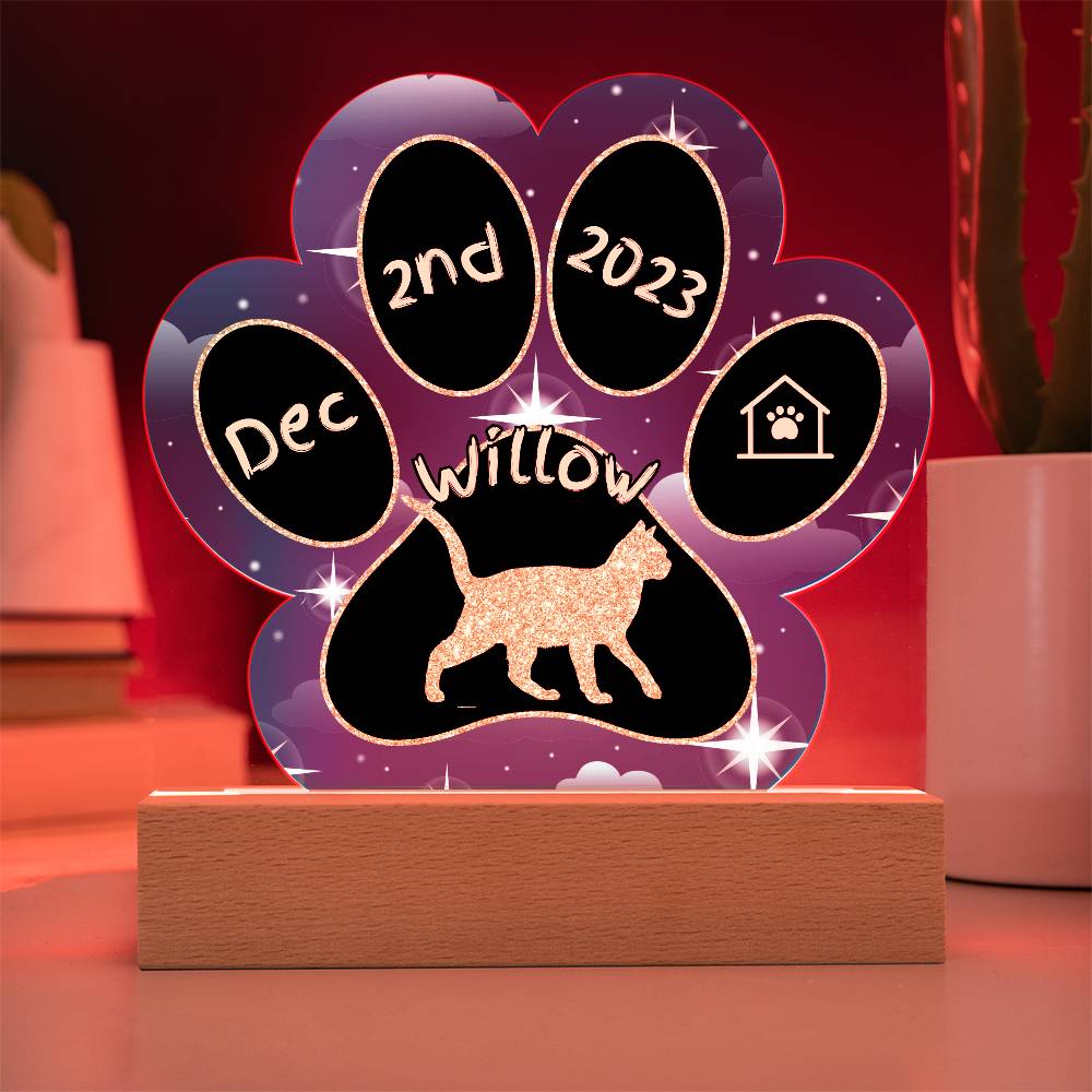 Burmese Cat Gotcha Day Plaque - Personalized 7" LED Acrylic Paw Print Adoption Celebration Gift