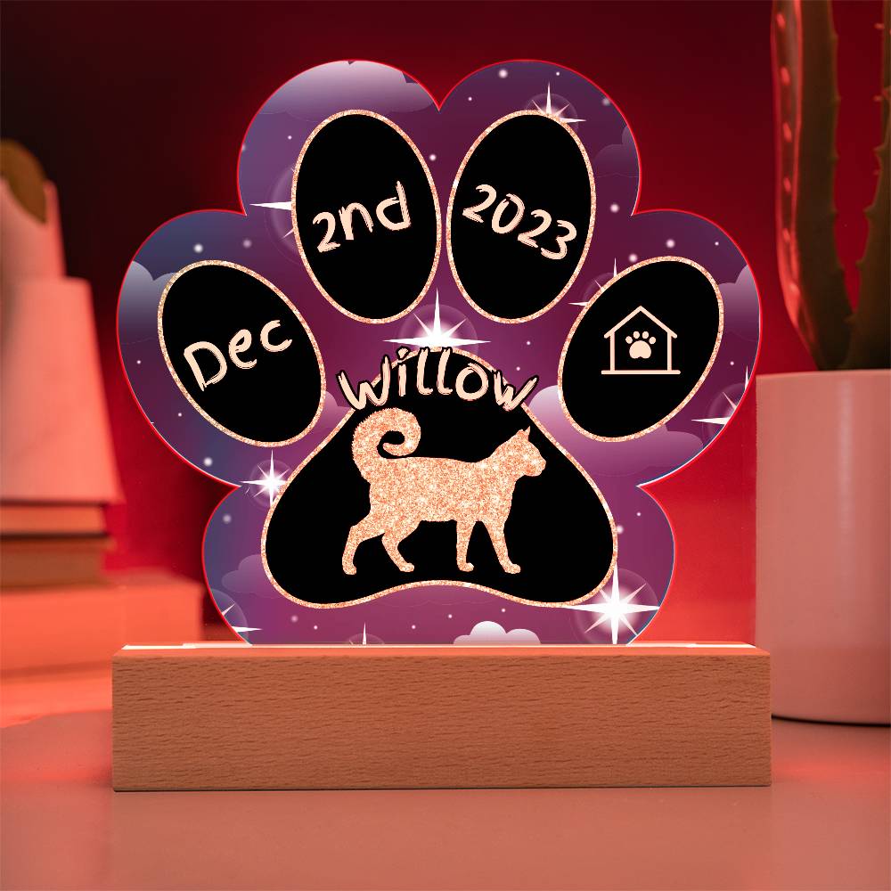 American Ringtail Cat Gotcha Day Plaque - Personalized 7" LED Acrylic Paw Print Gift for Cat Moms