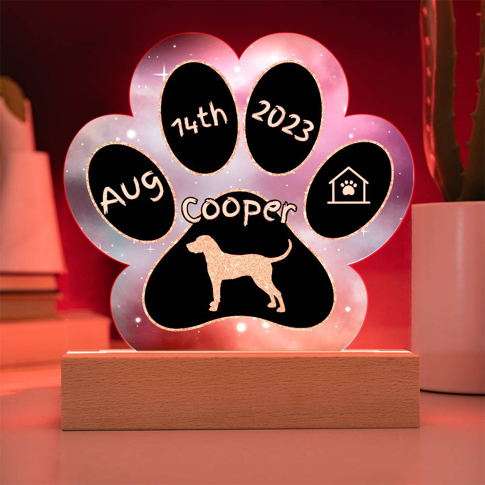 Redbone Coonhound personalized Gotcha Day acrylic dog plaque - 7" paw print sign