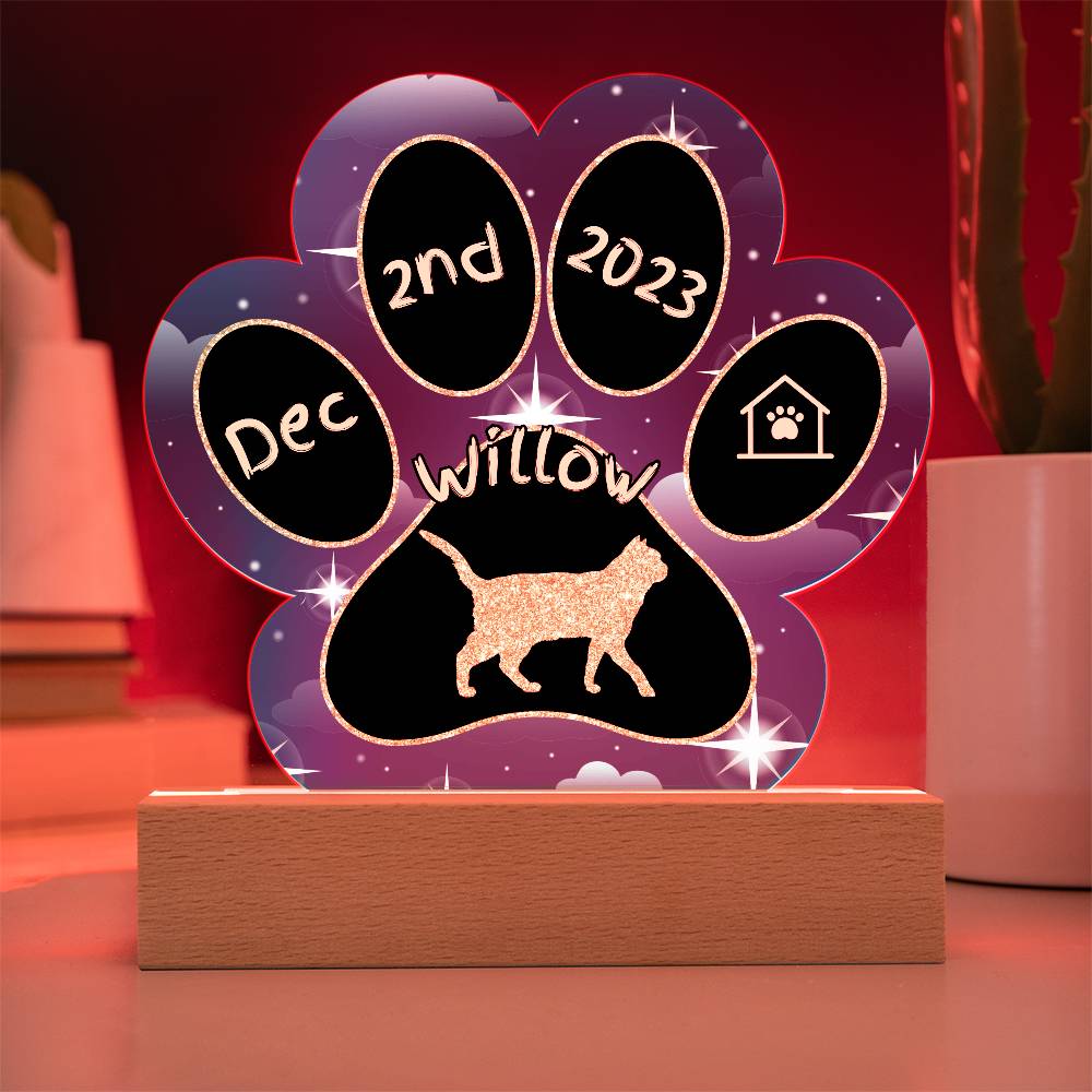 American Shorthair Cat Gotcha Day Plaque - Custom 7" LED Acrylic Paw Print Pet Celebration Gift