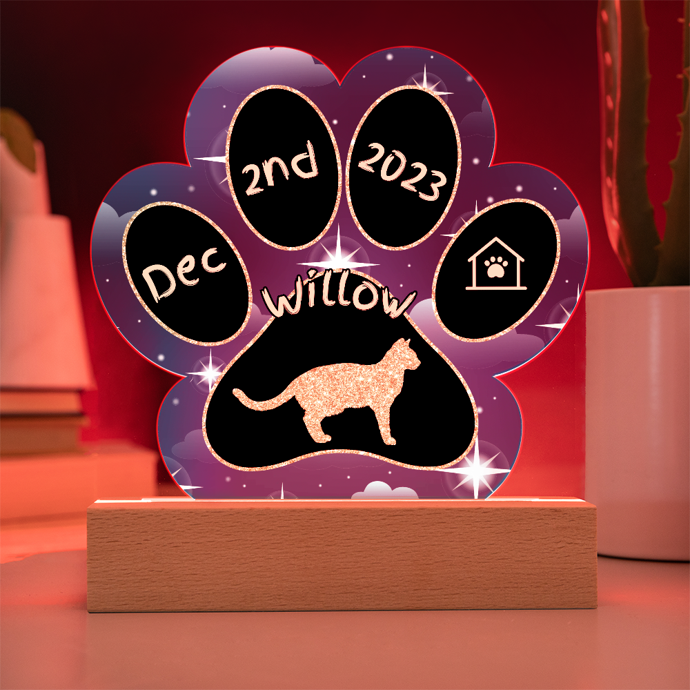 Ocicat cat 7 inch personalized Gotcha Day paw print acrylic plaque