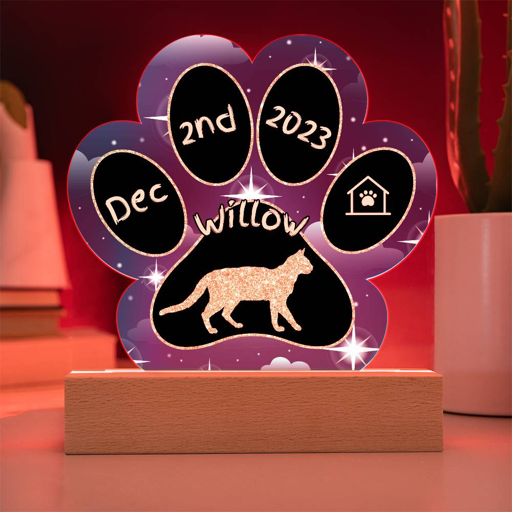 Serrade Petit cat 7" acrylic Gotcha Day plaque with custom paw print