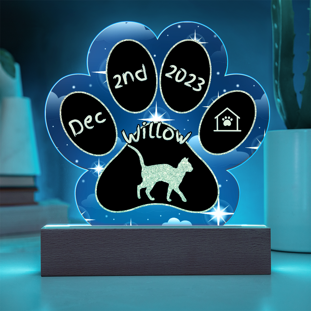 Abyssinian Cat Gotcha Day Plaque - Personalized 7" LED Acrylic Paw Print Gift for Cat Lovers