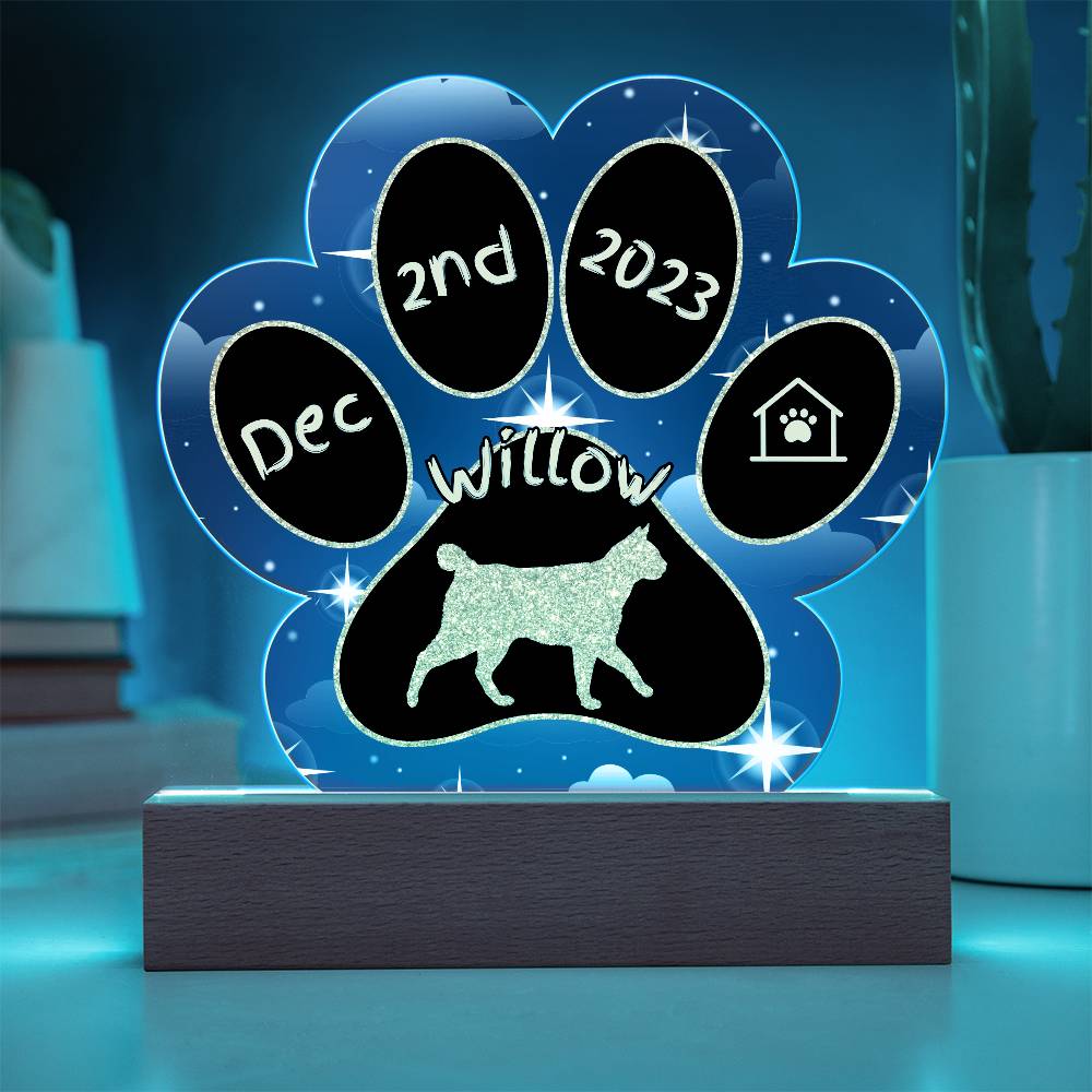 7" Acrylic Paw Print Plaque - Korean Bobtail Cat Personalized Gotcha Day Keepsake