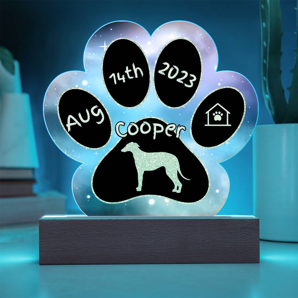 Spanish Greyhound personalized Gotcha Day acrylic dog plaque - 7" paw print sign