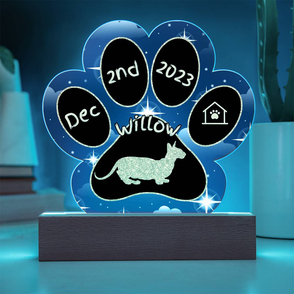 7" Acrylic Paw Print Plaque - Minskin Cat Personalized Gotcha Day Keepsake