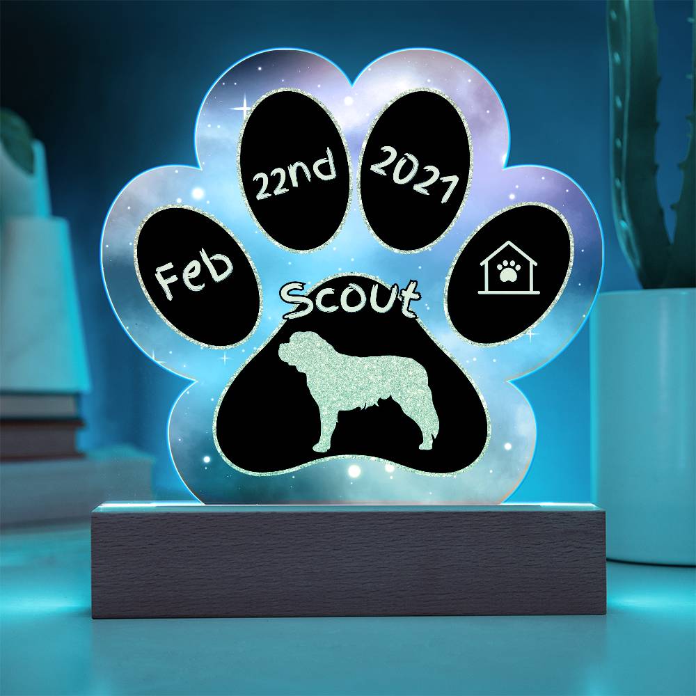 Saint Bernard personalized Gotcha Day acrylic dog plaque - 7" paw print gift