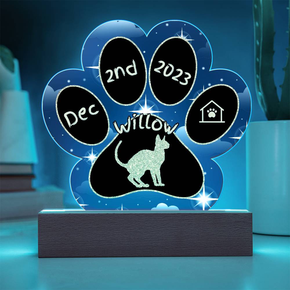 Oregon Rex cat 7 inch custom Gotcha Day paw print acrylic keepsake